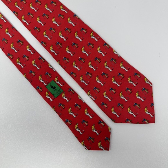 Polo Ralph Lauren NeckTie Mens Silk Tie Red Plaid Golf  Polo Ralph Lauren Red Silk Golf Document No. 56 Tie Hand Made‎ in Italy Mens